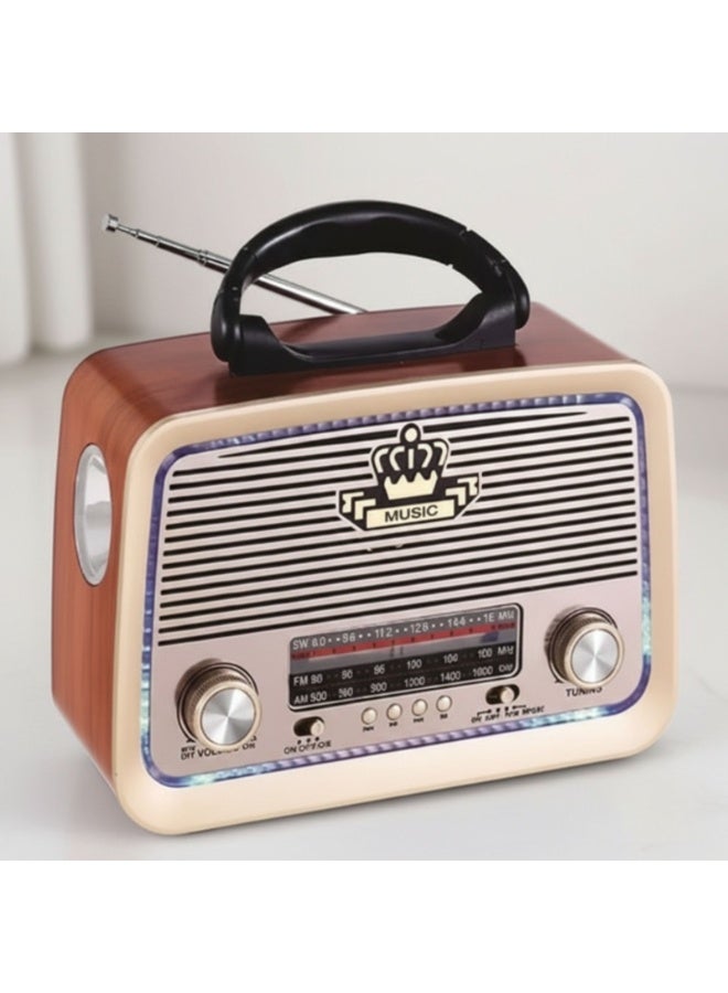 راديو محمول HI-FI بثلاث قنوات FM - AM - SW ذهبي/بني/أسود بلوتوث AUX بطاقة TF قرص فلاش USB - Image 2